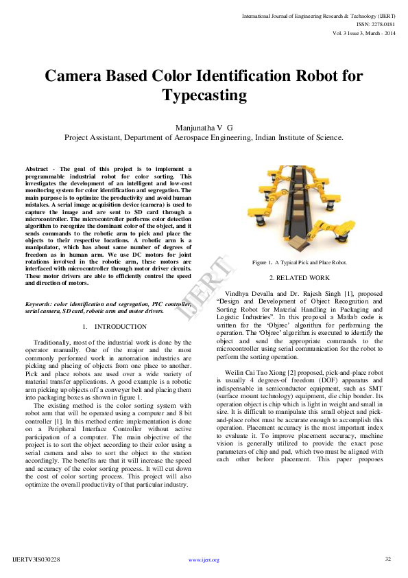(PDF) Camera Based Color Identification Robot for Typecasting