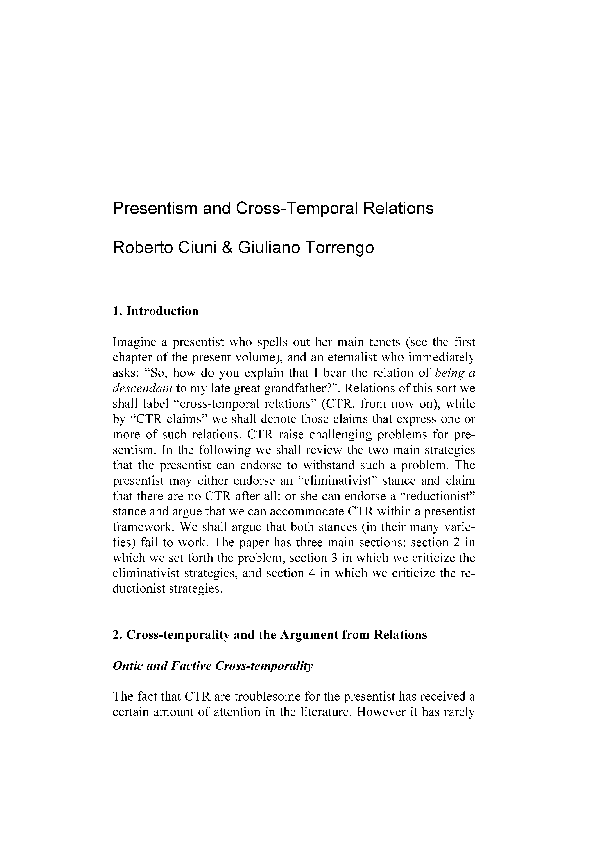 (PDF) Presentism and Cross-temporal Relations