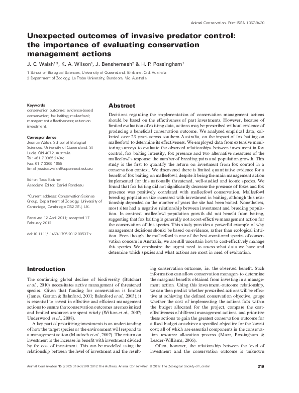 (PDF) Unexpected outcomes of invasive predator control: the importance ...