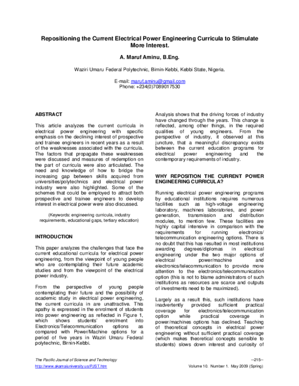 (PDF) Repositioning the Current Electrical Power Engineering Curricula ...