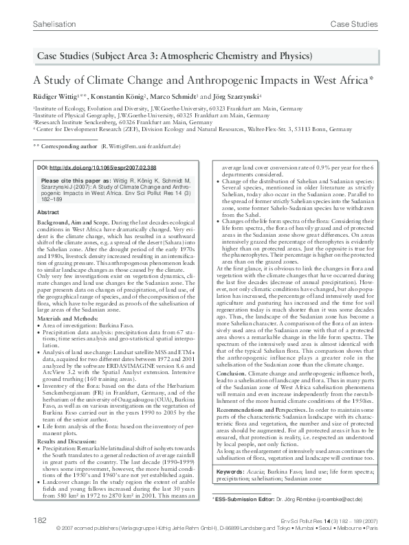 (PDF) A study of climate change and anthropogenic impacts in West Africa