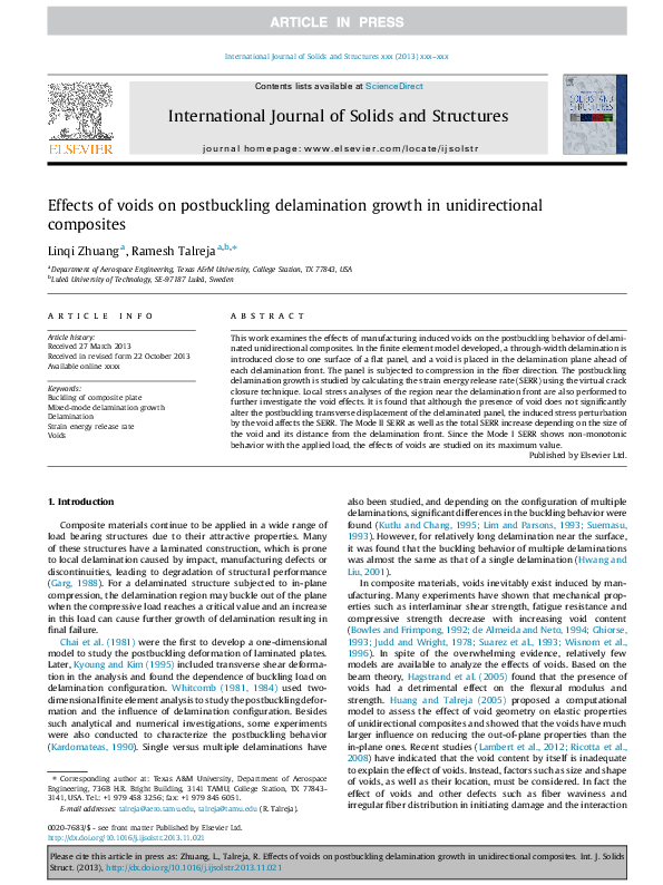 (PDF) Effects of voids on postbuckling delamination growth in ...