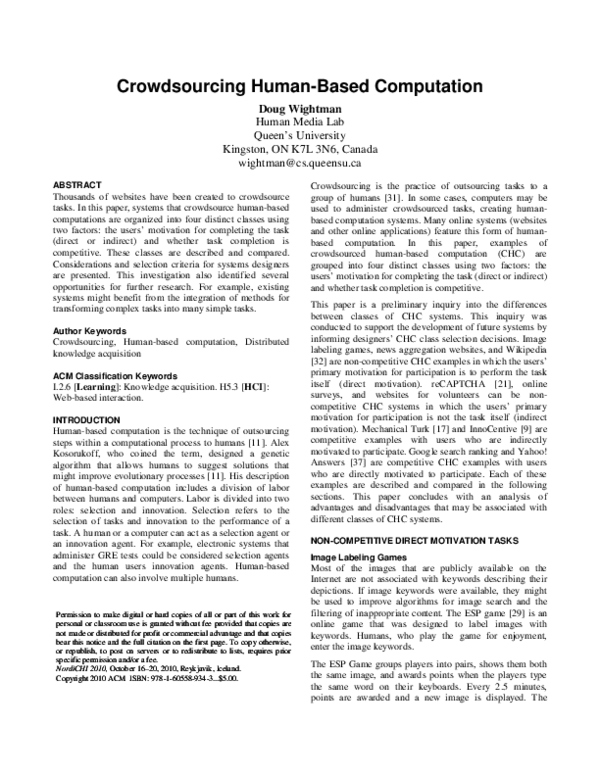 (PDF) Crowdsourcing human-based computation