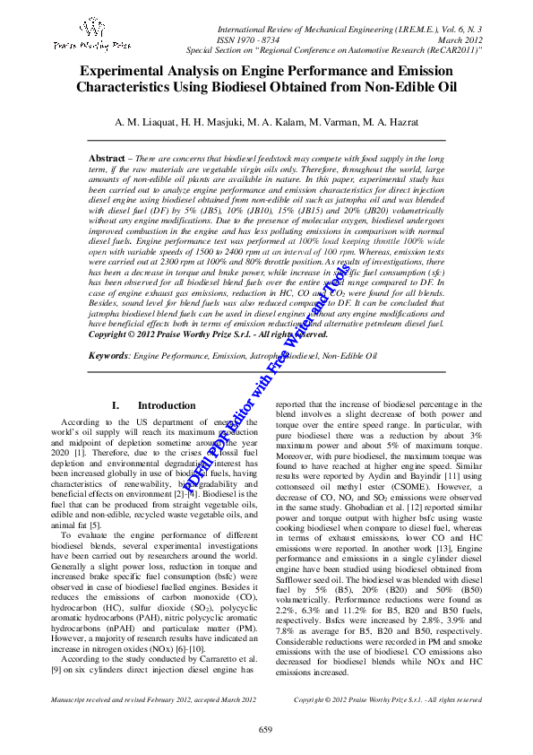 (PDF) Experimental analysis on engine performance and emission ...