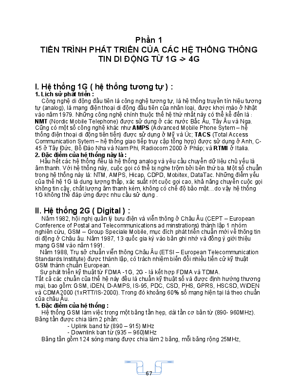 First page of “Phần 1 TIẾN TRÌNH PHÁT TRIỂN CỦA CÁC HỆ THỐNG THÔNG TIN DI ĐỘNG TỪ 1G -> 4G”