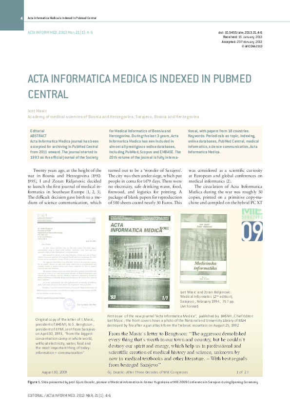 (PDF) Acta Informatica Medica is Indexed in Pubmed and Archived in ...