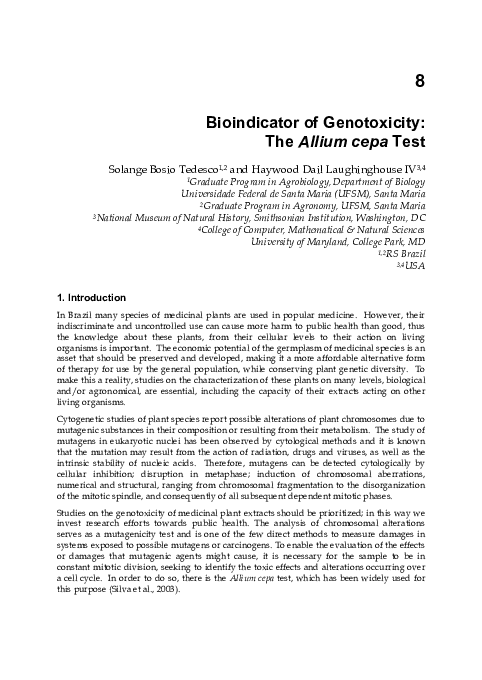 (PDF) Bioindicator of Genotoxicity: The Allium cepa test