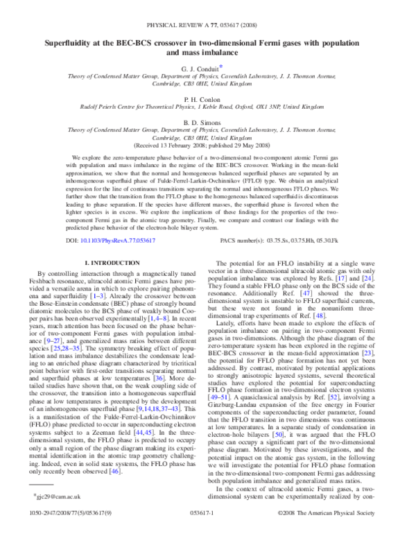 (PDF) Superfluidity at the BEC-BCS crossover in two-dimensional Fermi ...