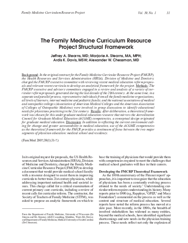 (PDF) The Family Medicine Curriculum Resource Project Structural Framework