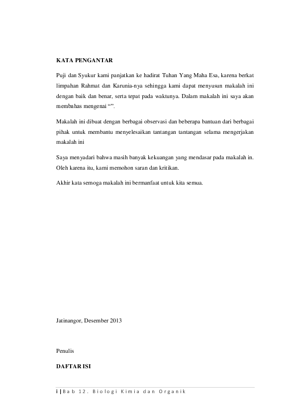 Kata Pengantar Untuk Makalah Biologi Contoh Makalah