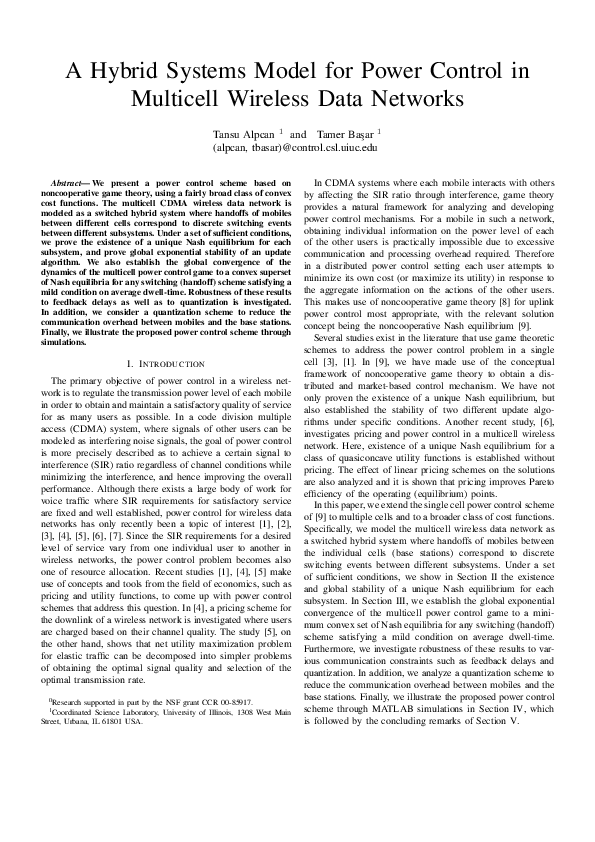 (PDF) A hybrid systems model for power control in multicell wireless ...