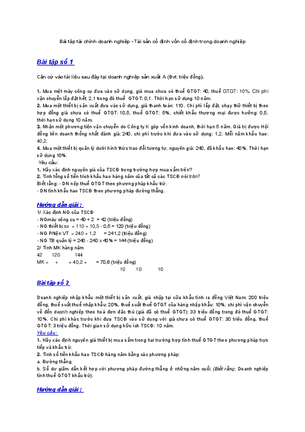 (DOC) Bai tập KHẤU HAO doanh nghiệp