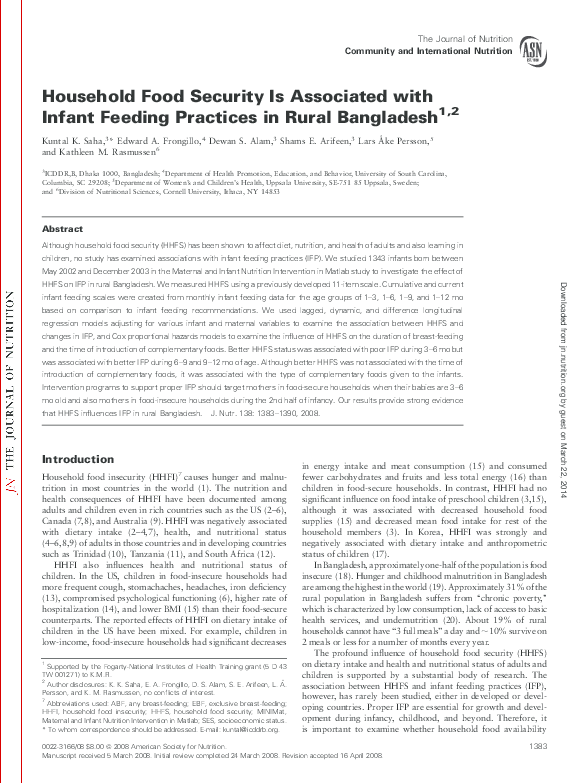 (PDF) Household Food Security Is Associated with Infant Feeding ...