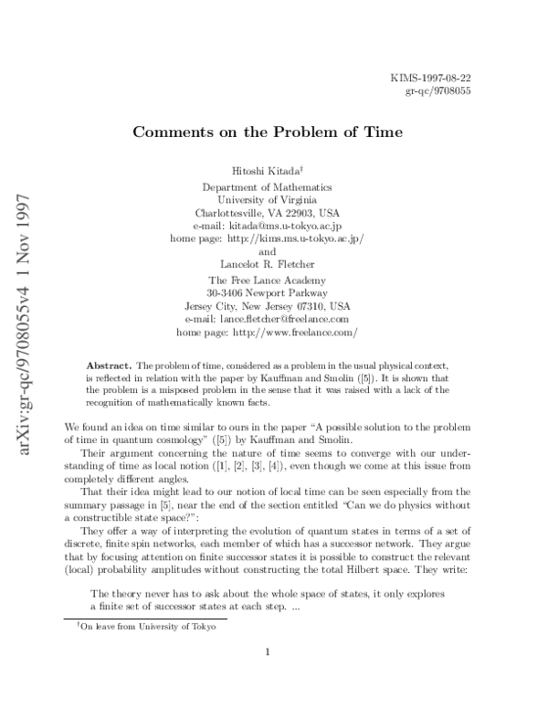 (PDF) Comments on the Problem of Time