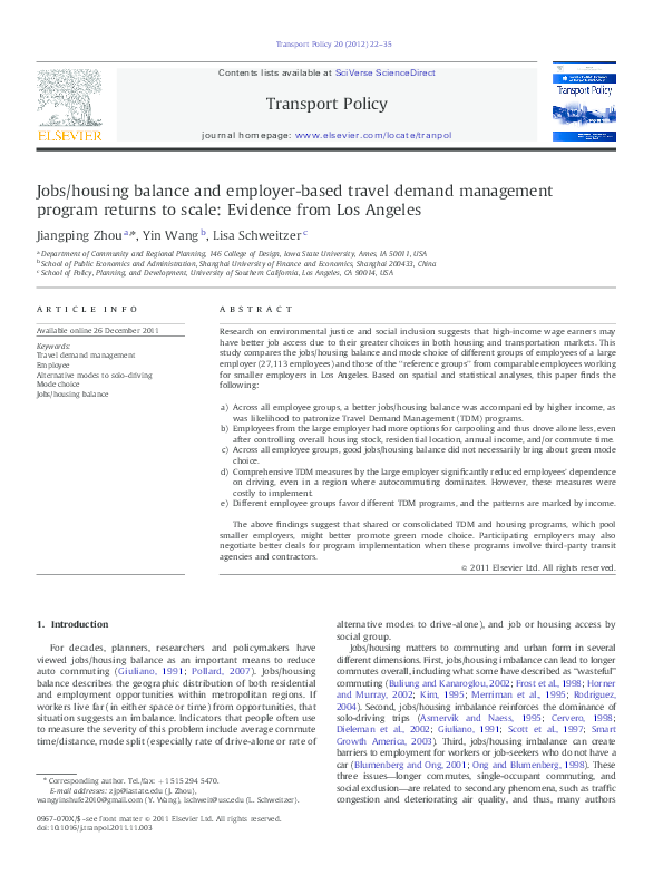  PDF Jobs housing Balance And Employer based Travel Demand Management 