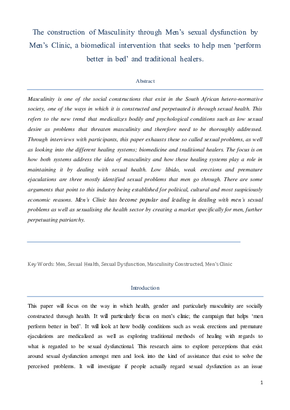 (PDF) The construction of Masculinity through Mens Clinic's Discourse
