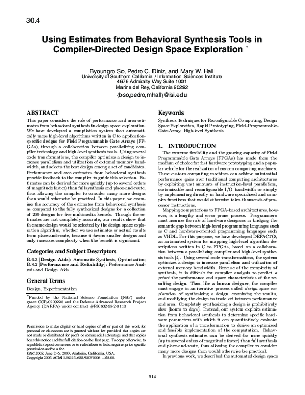 (PDF) Using estimates from behavioral synthesis tools in compiler ...