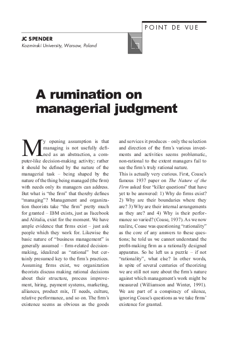 (PDF) A Rumination on Managerial Judgment