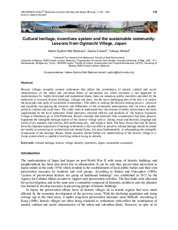 (PDF) Cultural Heritage, Incentives System and the Sustainable ...