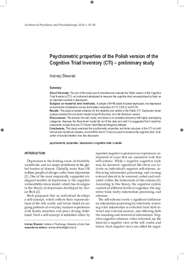 (PDF) Psychometric properties of the Polish version of the Cognitive ...