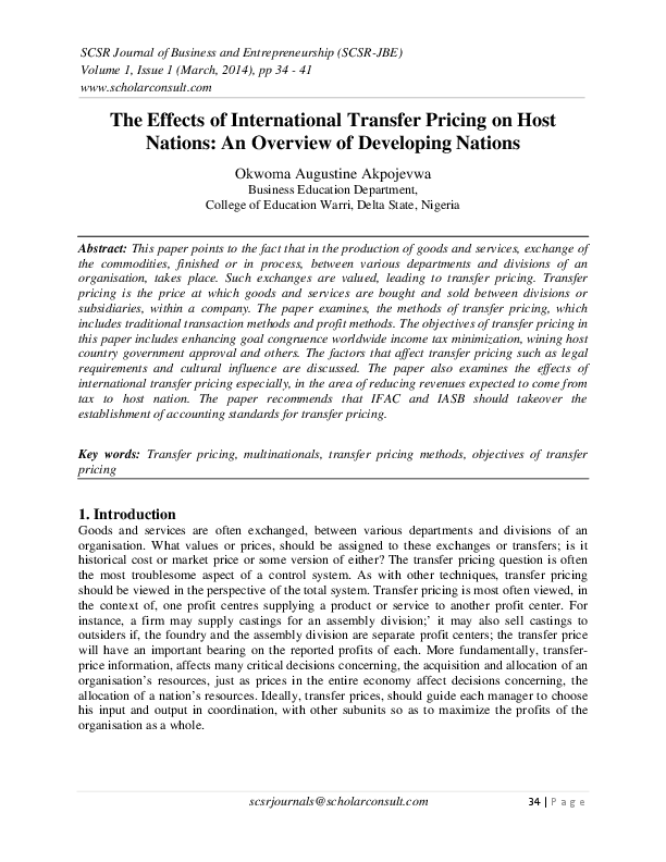 (PDF) The Effects of International Transfer Pricing on Host Nations: An ...