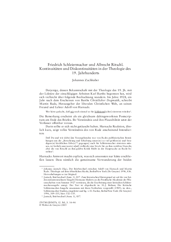 (PDF) Friedrich Schleiermacher und Albrecht Ritschl. Kontinuitäten und ...