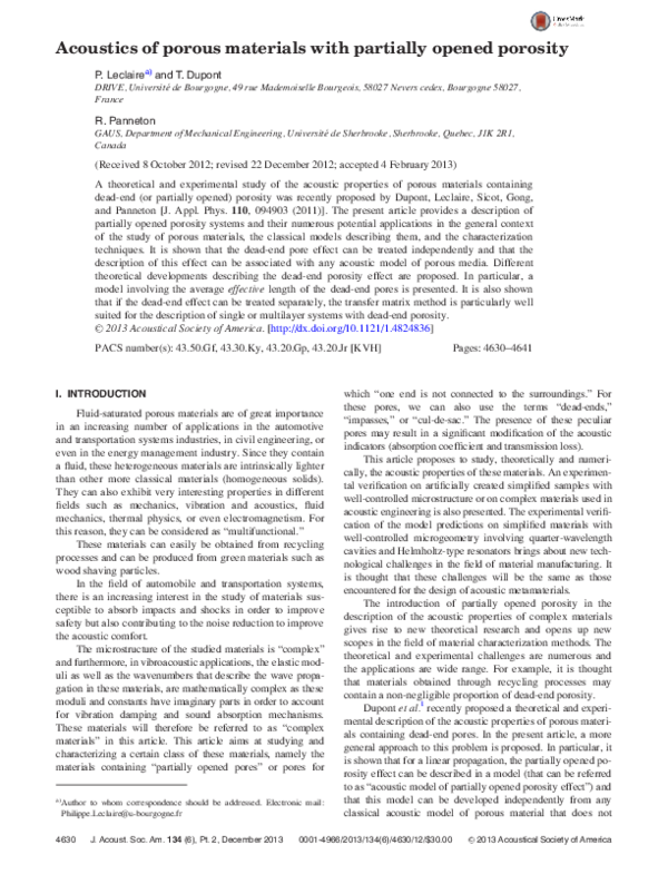 (PDF) Acoustics of porous materials with partially opened porosity