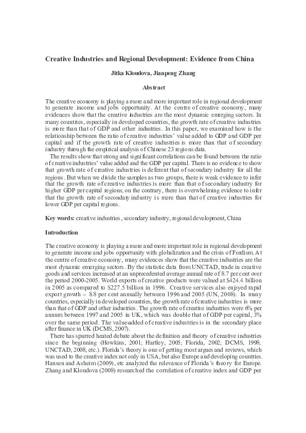 (PDF) Creative Industries and Regional Development: Evidence from China