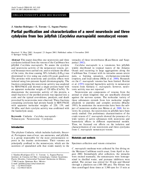 (PDF) Partial purification and characterization of a novel neurotoxin