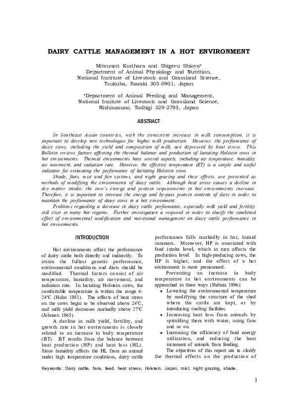 (PDF) DAIRY CATTLE MANAGEMENT IN A HOT ENVIRONMENT wingki ariangga