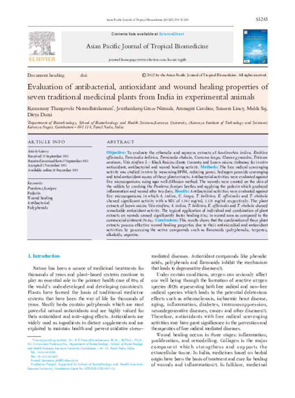 (PDF) Evaluation of antibacterial, antioxidant and wound healing ...