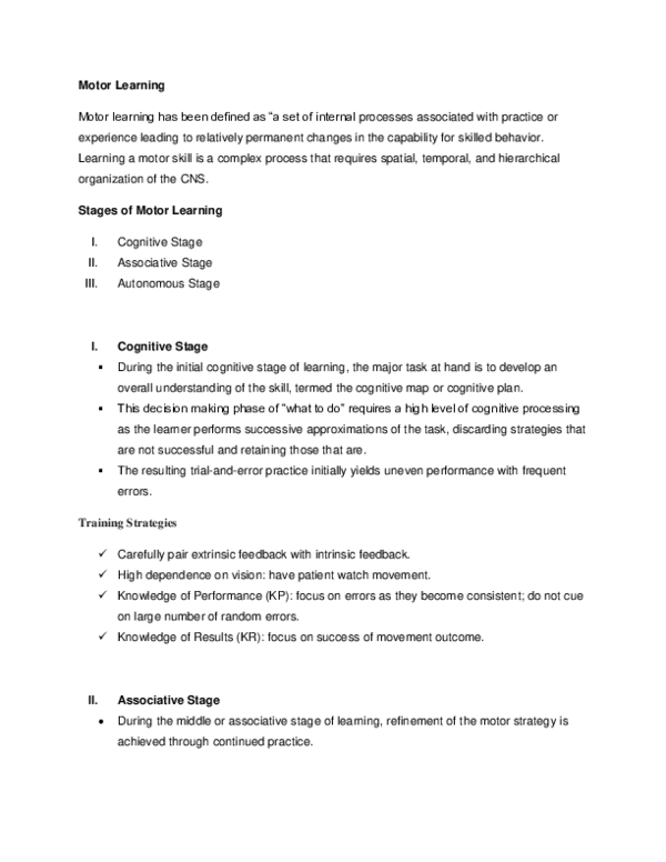 (DOC) Motor Learning