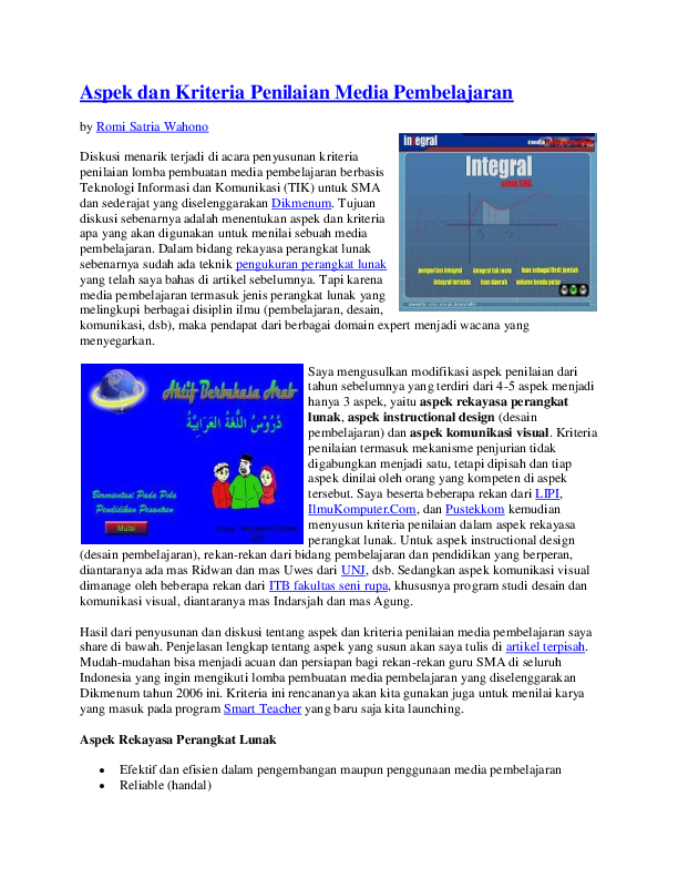 Doc Aspek Dan Kriteria Penilaian Media Pembelajaran Januar Ihsan Academia Edu