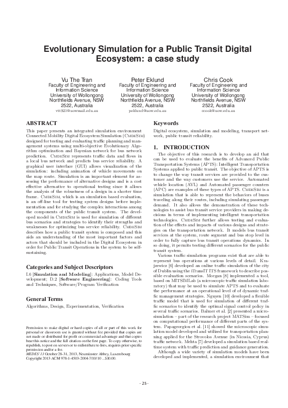 (PDF) Evolutionary Simulation for a Public Transit Digital Ecosystem: a ...