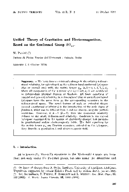 (PDF) Unified theory of gravitation and electromagnetism, based on the ...