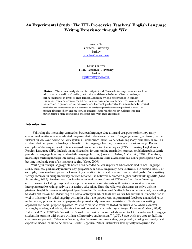 (PDF) An Experimental Study: The EFL Pre-service Teachers’ English Language