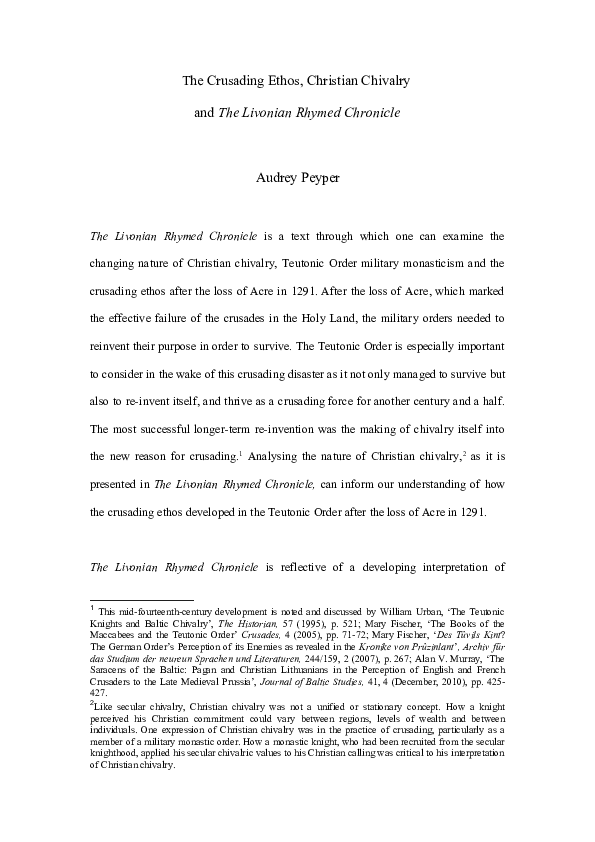 The Crusading Ethos, Christian Chivalry  and The Livonian Rhymed Chronicle 