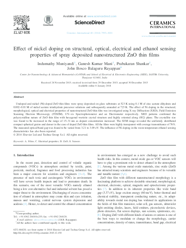 (PDF) Effect of nickel doping on structural, optical, electrical and ...