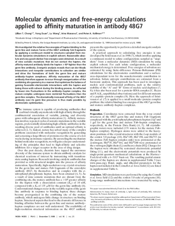 (PDF) Molecular Dynamics and Free-Energy Calculations Applied to ...
