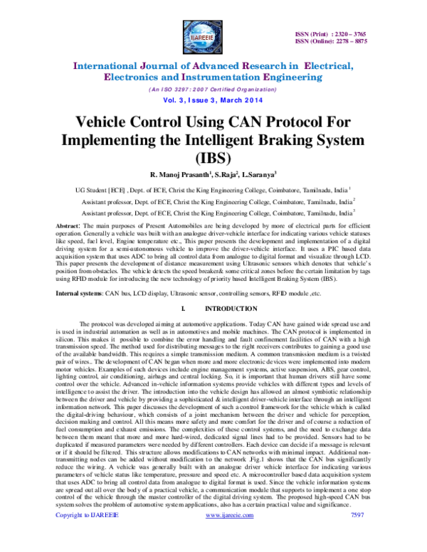 (PDF) Vehicle Control Using CAN Protocol For Implementing the