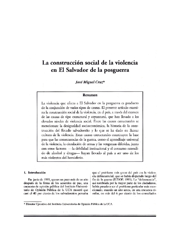 (PDF) La construcción social de la violencia en El Salvador de la posguerra