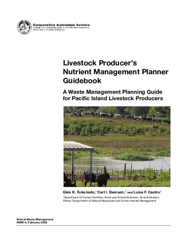 Livestock Producers Nutrient Management Planner Guidebook A Waste