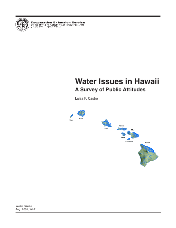 Water issues in Hawaii A survey of public attitudes. Luisa F Castro