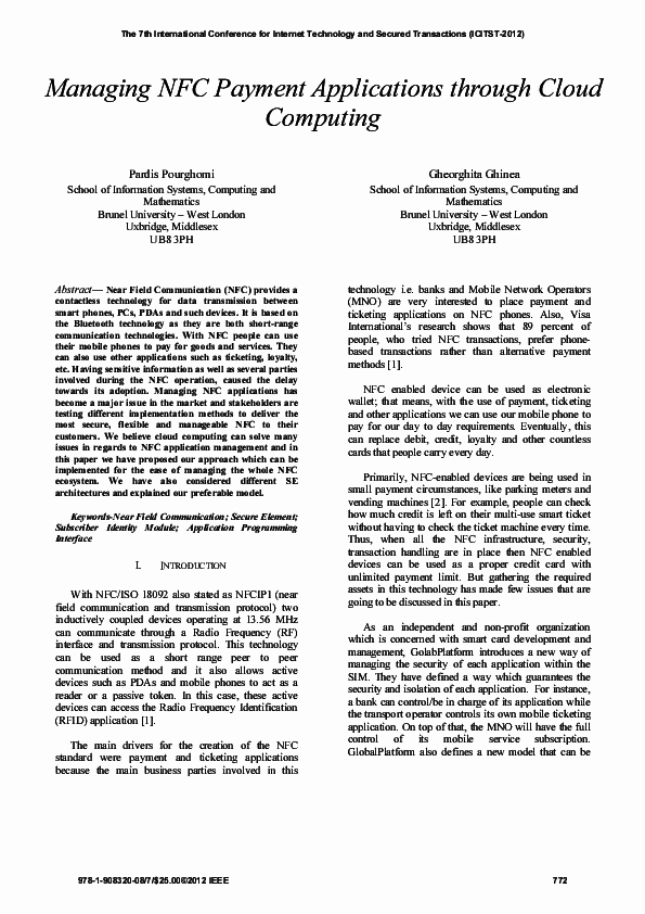 (PDF) Managing NFC Payment Applications through Cloud Computing