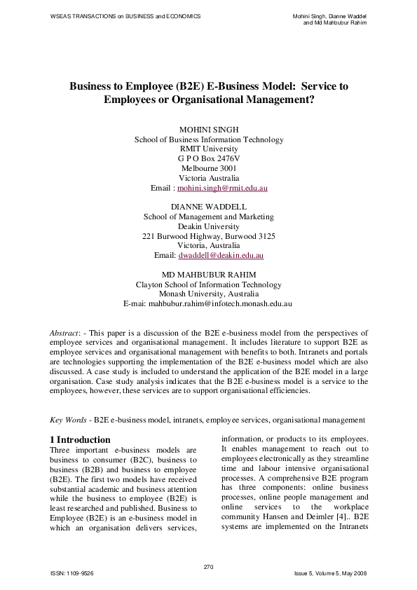 (PDF) Business to Employee (B2E) E-Business Model: Service to Employees ...