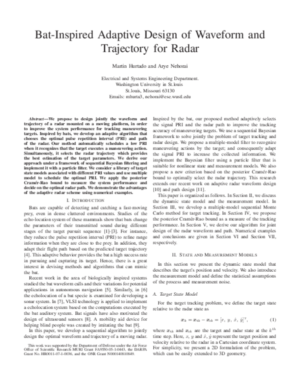 (PDF) Bat-inspired adaptive design of waveform and trajectory for radar