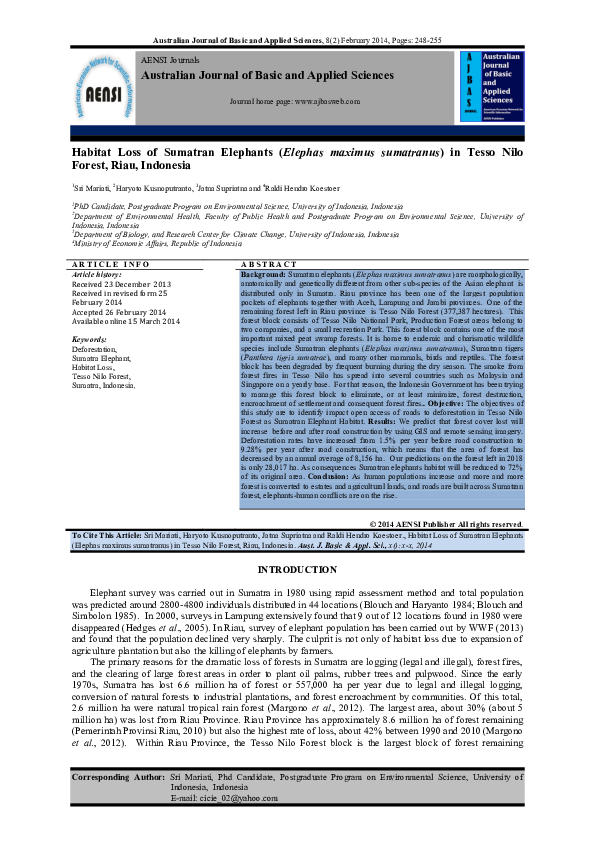  pdf australian journal of basic and applied sciences habitat loss of
