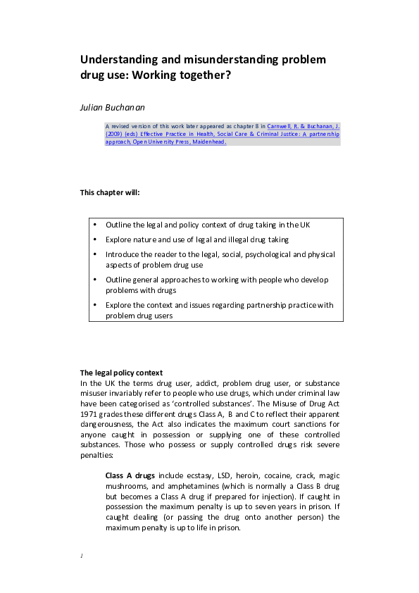 (PDF) Understanding and misunderstanding problem drug use: Practice issues