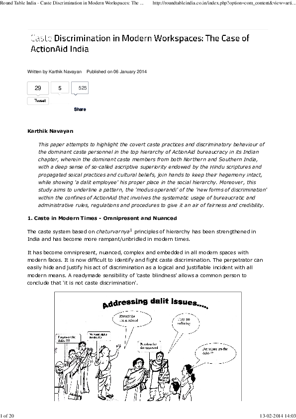 (PDF) Karthik Navayan Round Table India -Caste Discrimination in Modern ...