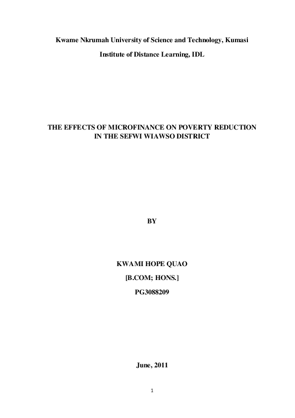 (PDF) THE EFFECTS OF MICROFINANCE ON POVERTY REDUCTION IN THE SEFWI ...